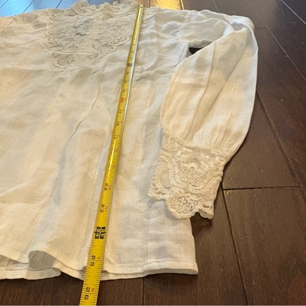 Vintage Ralph Lauren 80s Wool Midi Skirt & Linen Lace Blouse Top Set Victorian - Picture 7 of 16